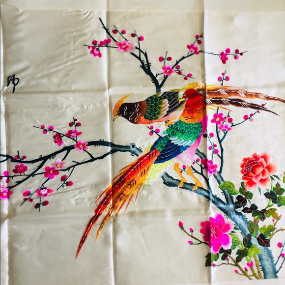 Vintage Chinese Silk Hand Embroidery 24”x 44” - Picture 4 of 5